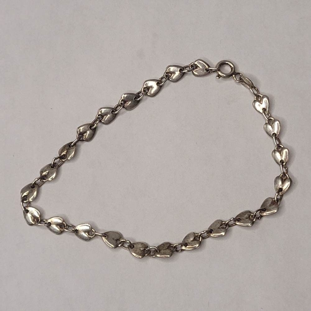 Vintage Italy Sterling Silver 925 Puff Heart Link Bracelet Signed